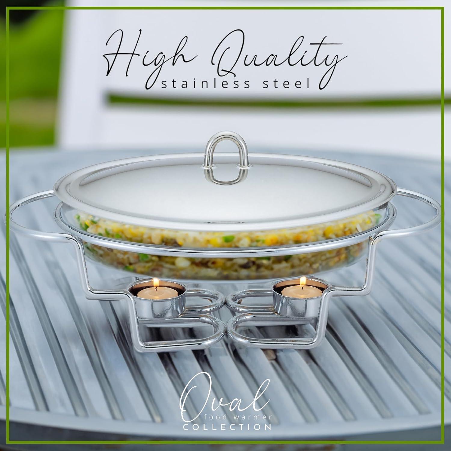 Stainless Steel 3-Quart Chafing Dish Buffet Set with Glass Tray