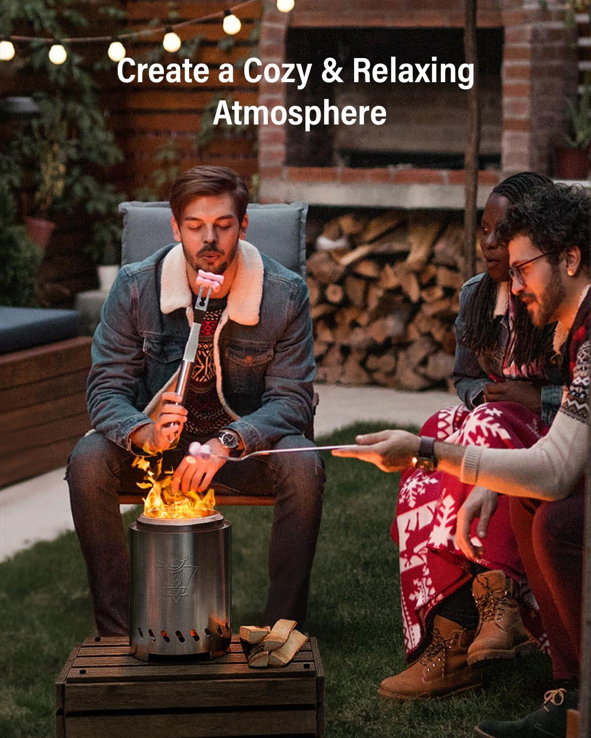 YEFU Tabletop Fire Pit 9.7 x 7.1 in, Low Smoke Camping Stove for Outdoor & Patio, Fueled by Pellets or Wood, Safe Burning Table Top Firepit, with Travel Bag & 2 Mini Sticks & Fireproof Mat, Silver