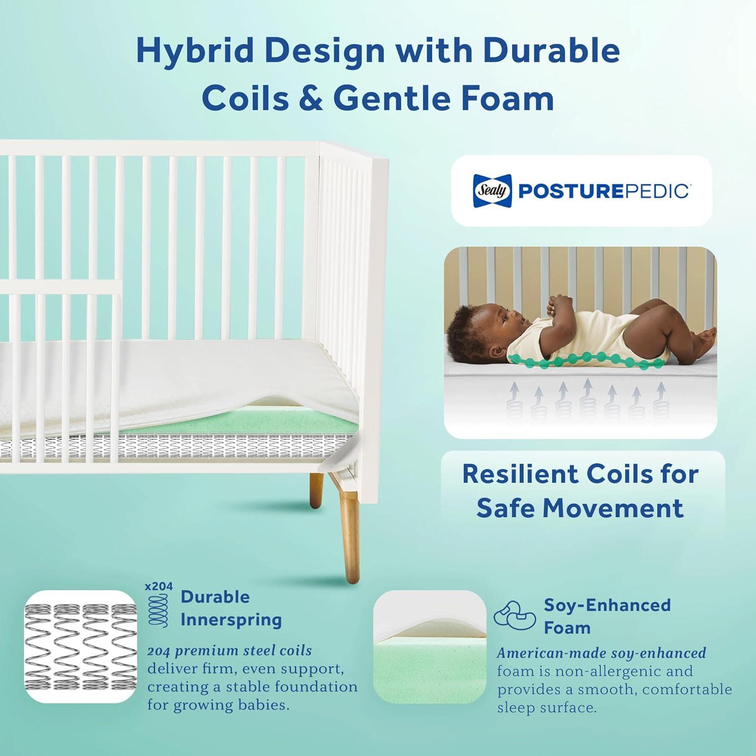 Sealy Posturepedic Grace Breathable Hypoallergenic 2-Stage Waterproof Baby Crib Mattress & Toddler Bed Mattress, GREENGUARD Gold Certified, 52" x 28"