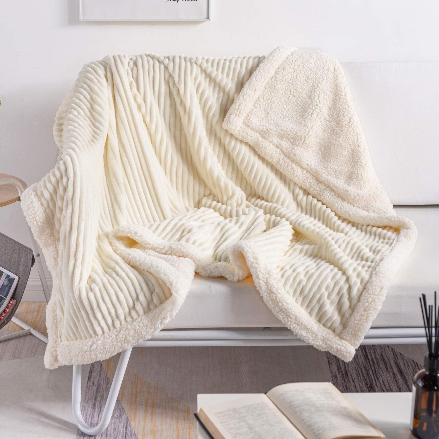DISSA Sherpa Fleece Blanket Soft Grey and White Throw Blanket Cozy Plush Blankets for Couch Sofa Bed,51"x63"