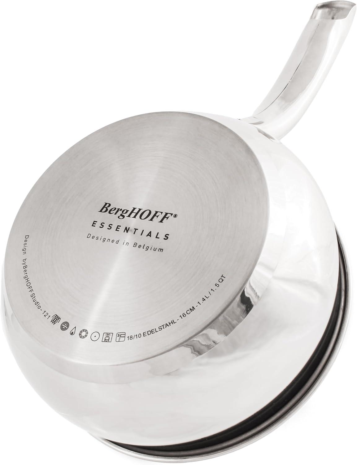 BergHOFF Belly Shape 18/10 Stainless Steel 6.25" Sauce Pan with Glass Lid 1.5Qt.