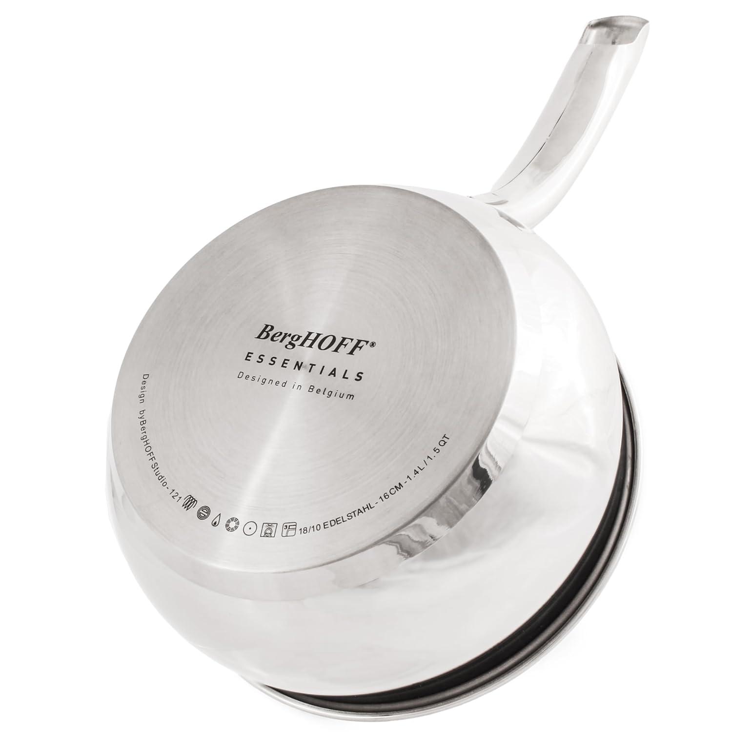 BergHOFF Belly Shape 18/10 Stainless Steel 6.25" Sauce Pan with Glass Lid 1.5Qt.