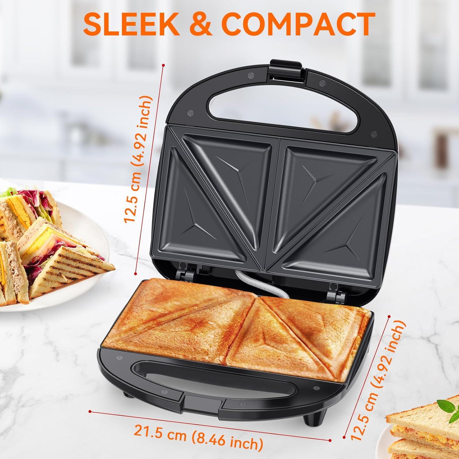 Electric Sandwich Maker, 2 Sandwich Maker 750W Panini Press, with Non-stick Flat Plates, Indicator Lights, Cool Touch Handle, Easy to Clean and Store