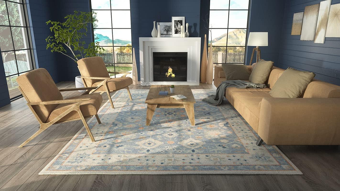 Elysian Medallion 9'9" x 12'6" Blue Wool Blend Area Rug