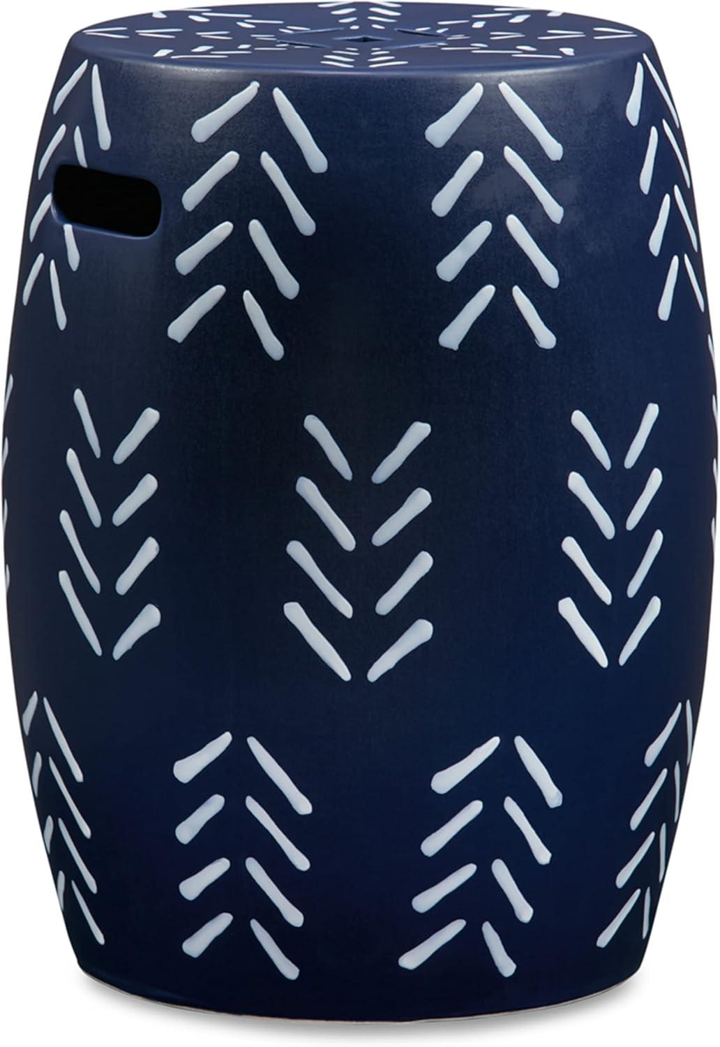 Contemporary Navy & White Ceramic Accent Stool 12.5"