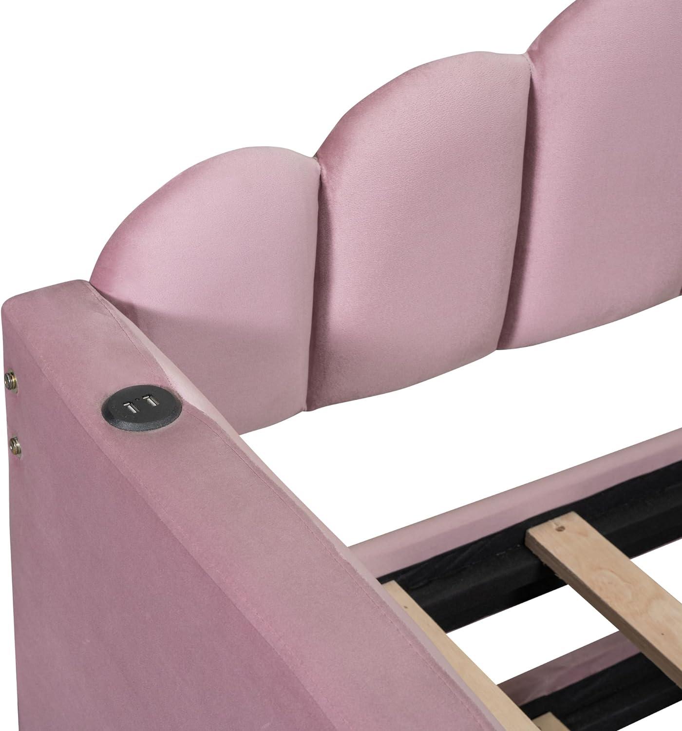 Pink Velvet Twin Daybed with Trundle and Storage