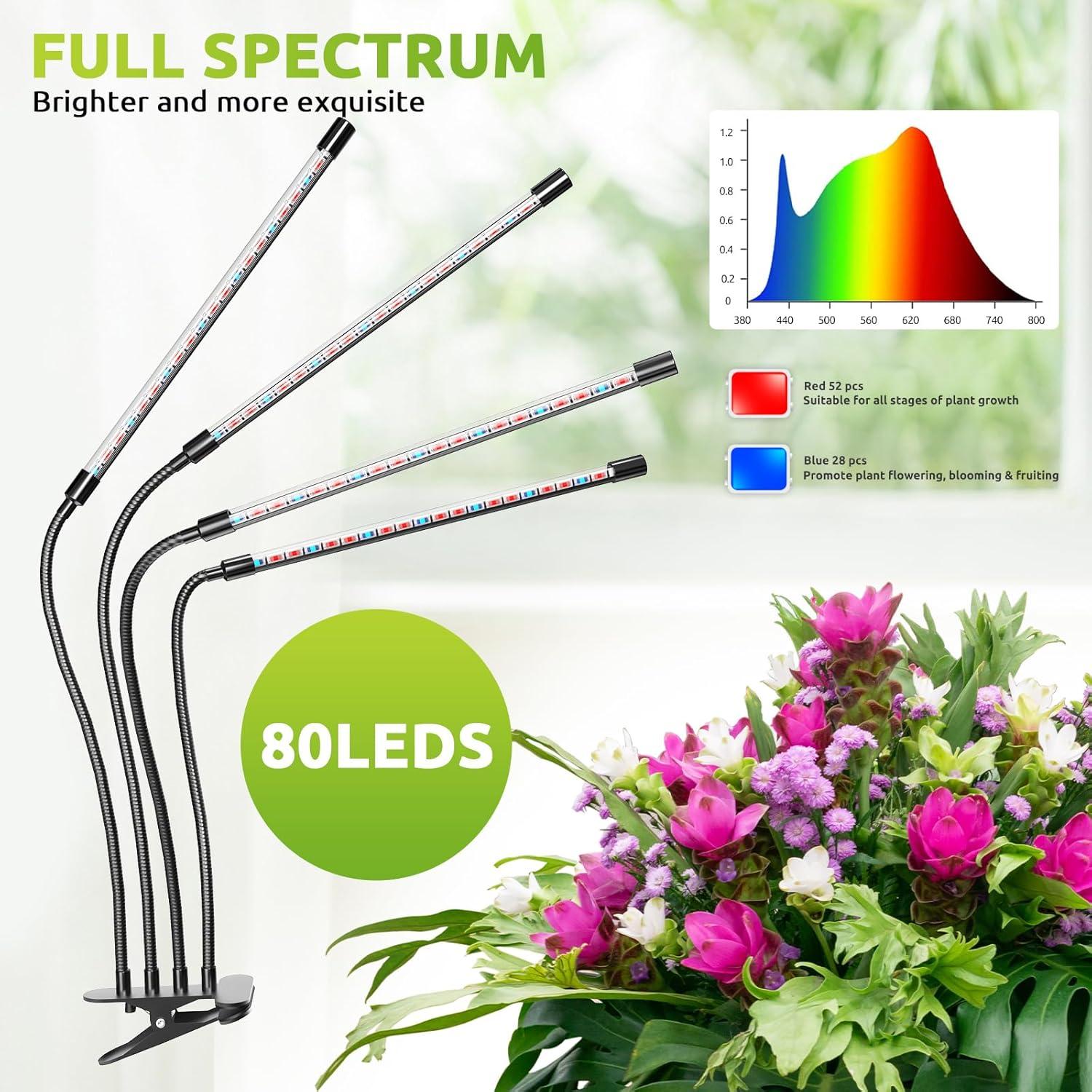bseah Grow Light Plant Lights for Indoor Plants, Clip-On Full Spectrum Plant Grow Lights, Auto ON & Off Timer 3/9/12H, Dimmable Brightness & 3 Light Modes