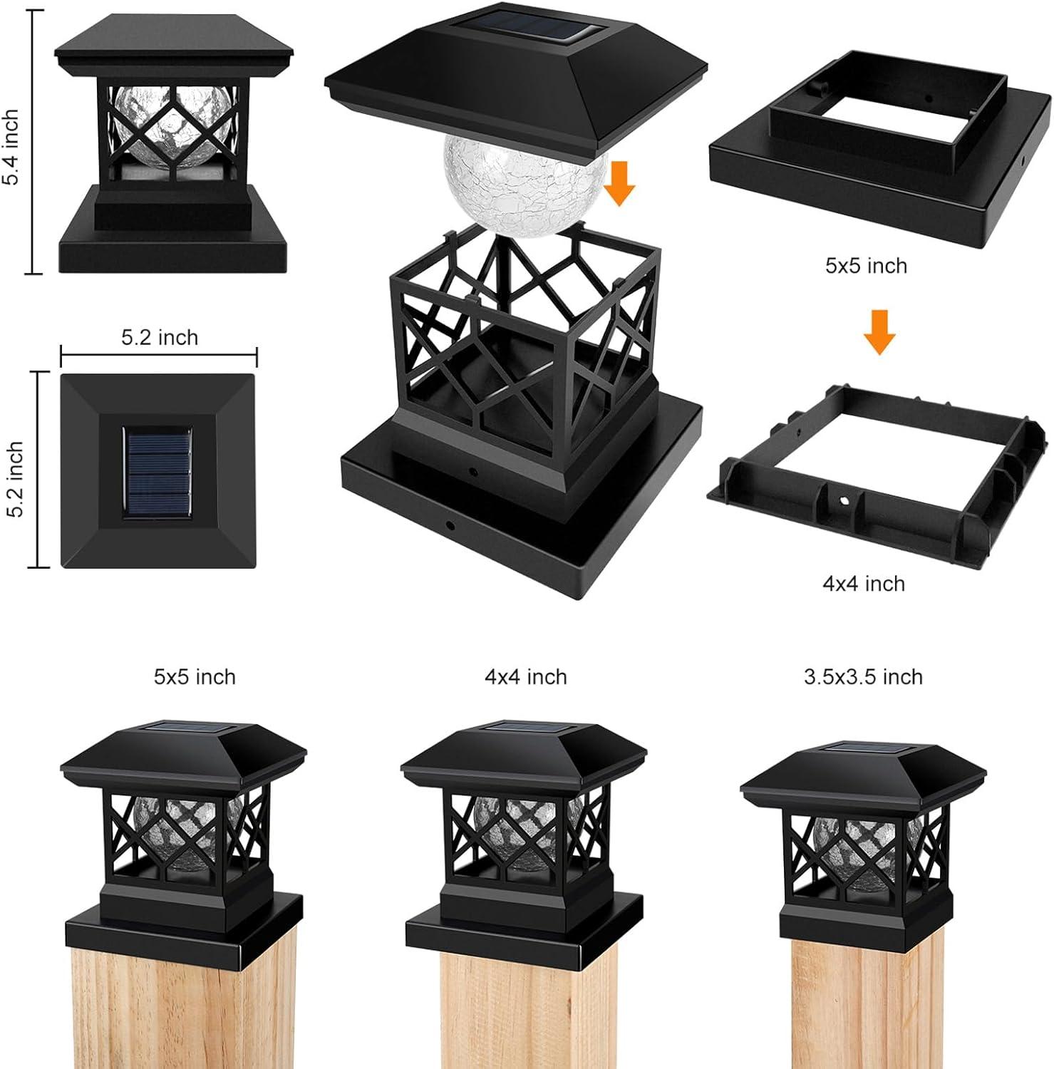 TRAHOO-Solar Post Cap Lights Outdoor - Waterproof LED Fence Post Solar Lights for 3.5x3.5/4x4/5x5 Wood Posts in Patio, Deck or Garden Decoration 2 Pack\u2026\u2026