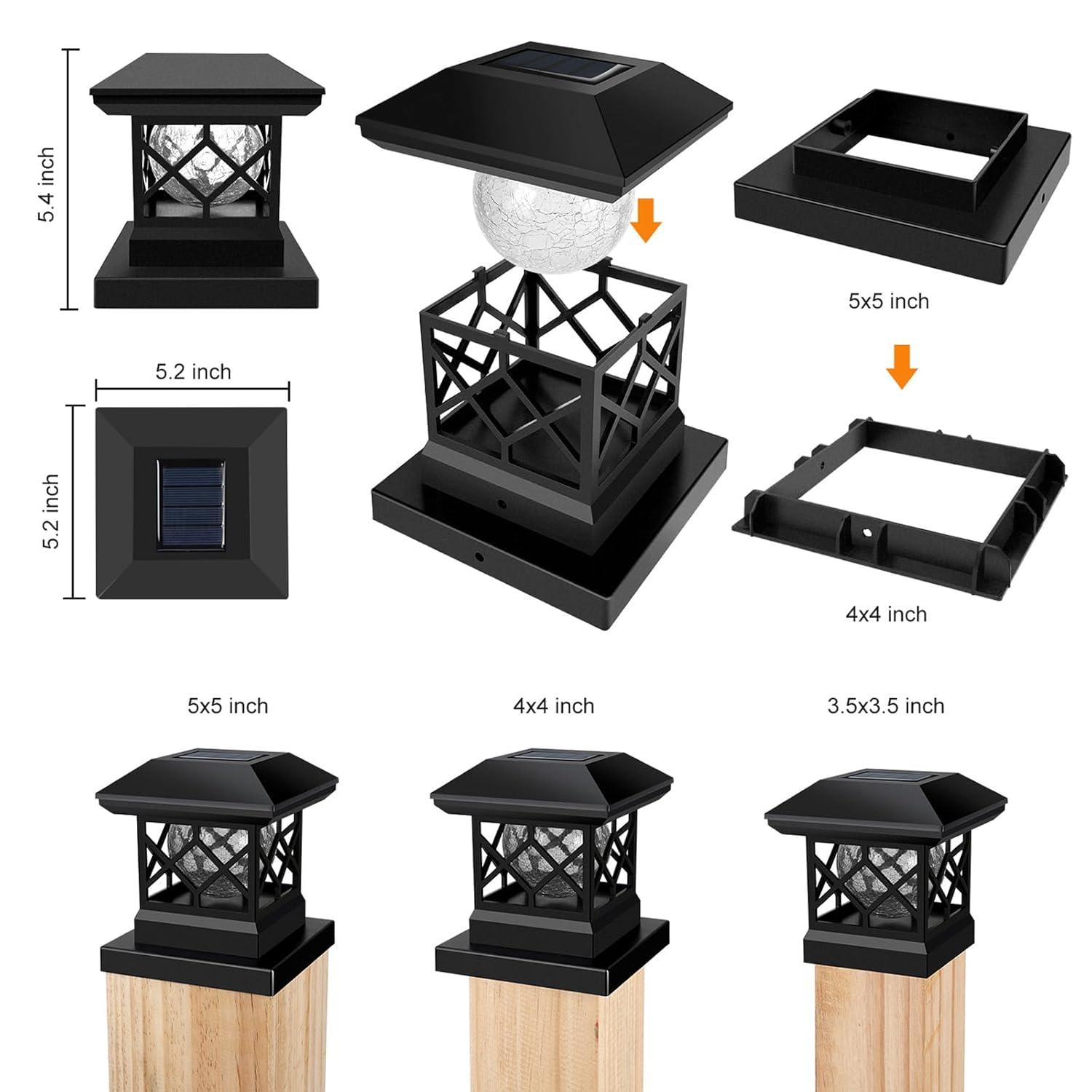 TWINSLUXES Solar Post Cap Lights Outdoor - Waterproof LED Fence Post Solar Lights for 3.5x3.5/4x4/5x5 Wood Posts in Patio, Deck or Garden Decoration 4 Pack