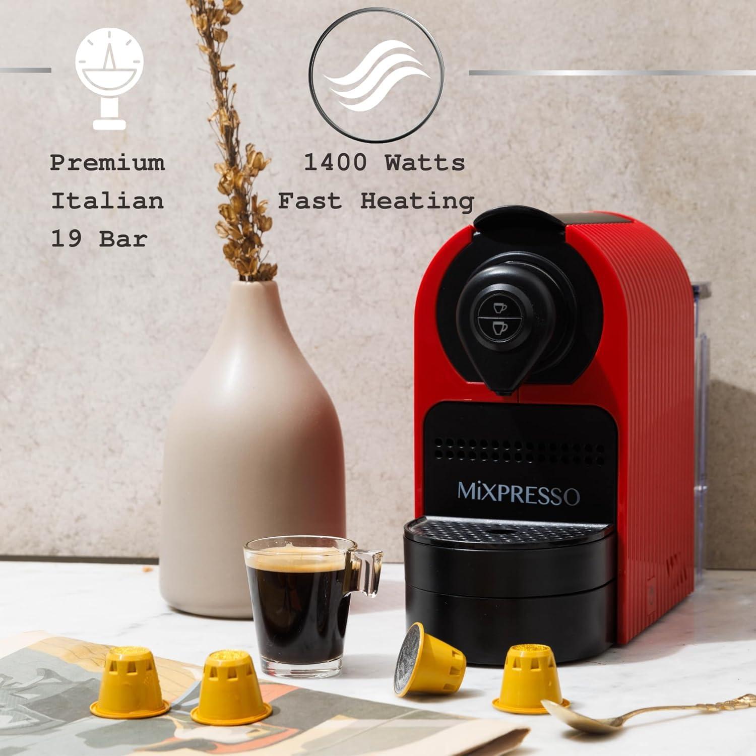 Mixpresso Espresso Machine for Nespresso Compatible Capsule, Single Serve Coffee Maker Programmable for Espresso Pods, Premium Italian 19 Bar High Pressure Pump 27oz 1400w Black Coffee Maker