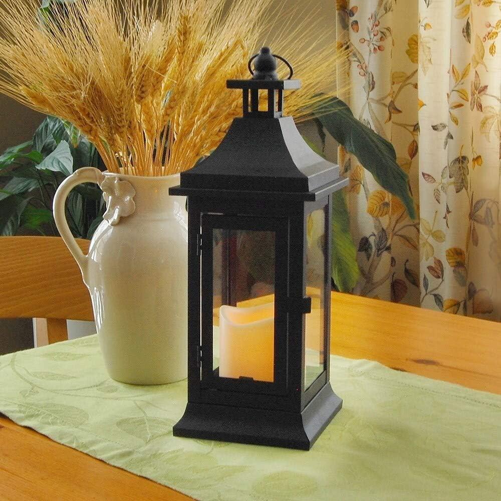 LumaBase Metal Lantern with Battery Operated Candle - Black (Small)