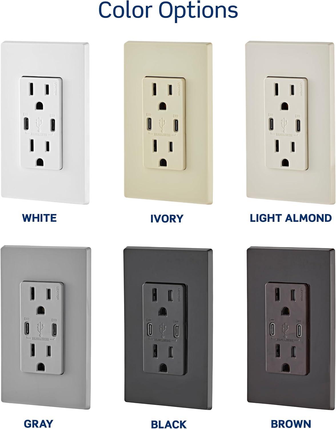 White 15A Tamper-Resistant Outlet with Dual USB Type-C Ports