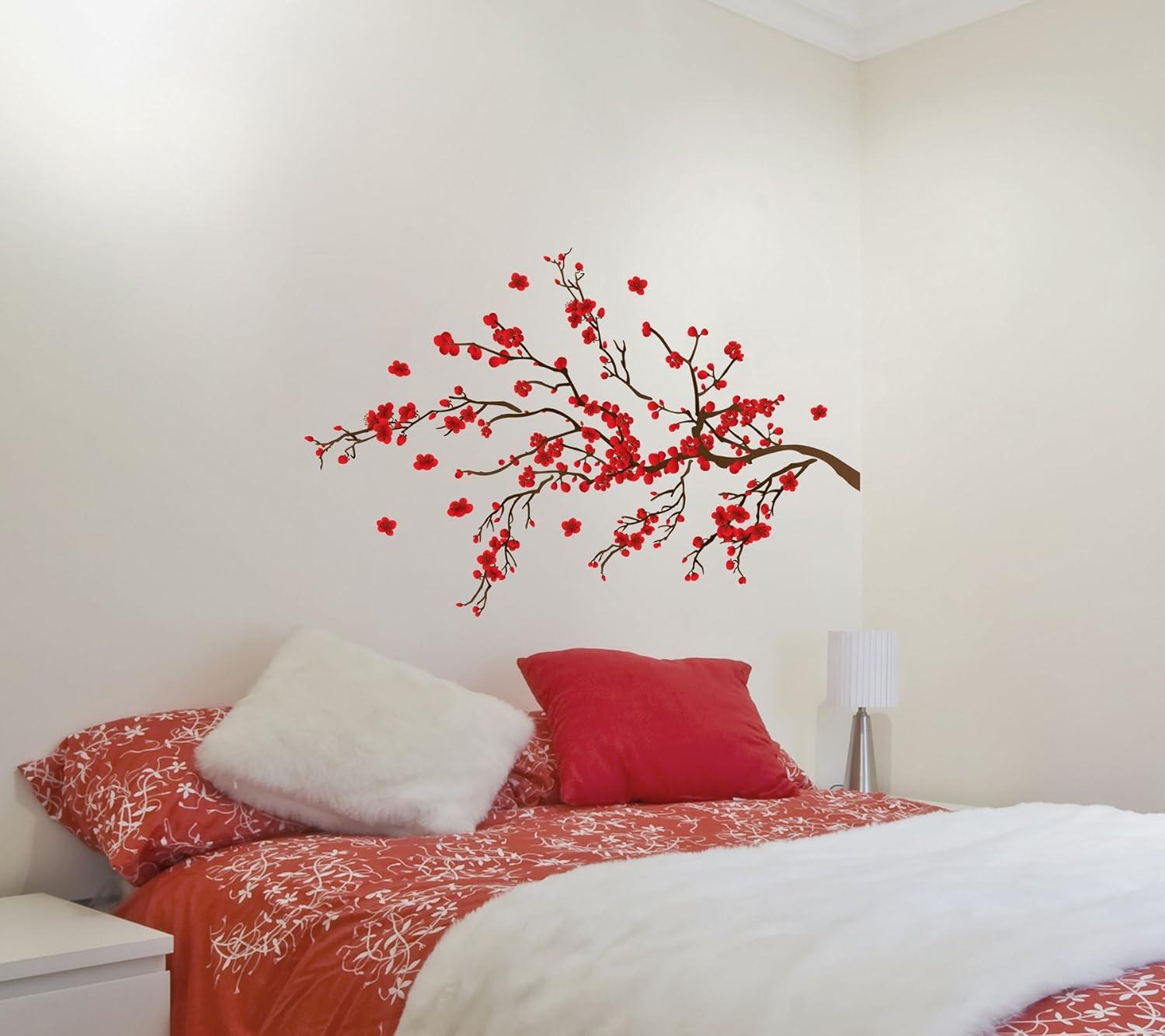 Red and Brown Floral Branch Self-Adhesive Wall Decal