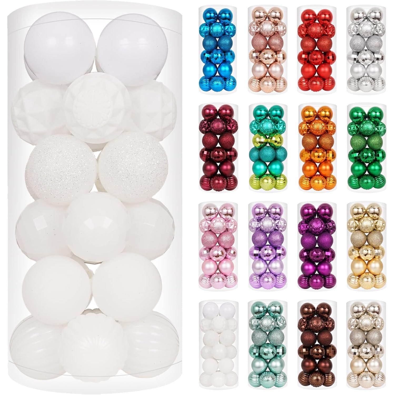 XmasExp 24ct Christmas Ball Ornaments Shatterproof Xmas Tree Hanging Balls Decorations Perfect for Halloween Decorations Holiday Wedding Christmas Decor(2.36"/60mm, White)