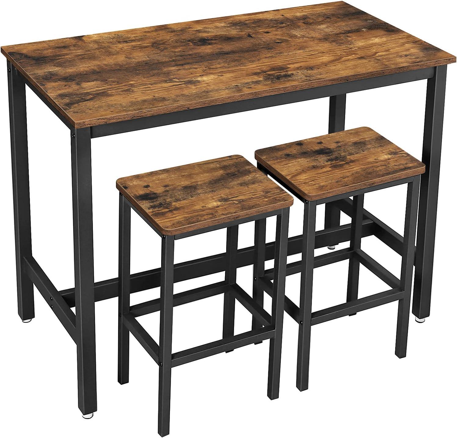 Rustic Brown and Black Pub Table Set with 4 Chairs