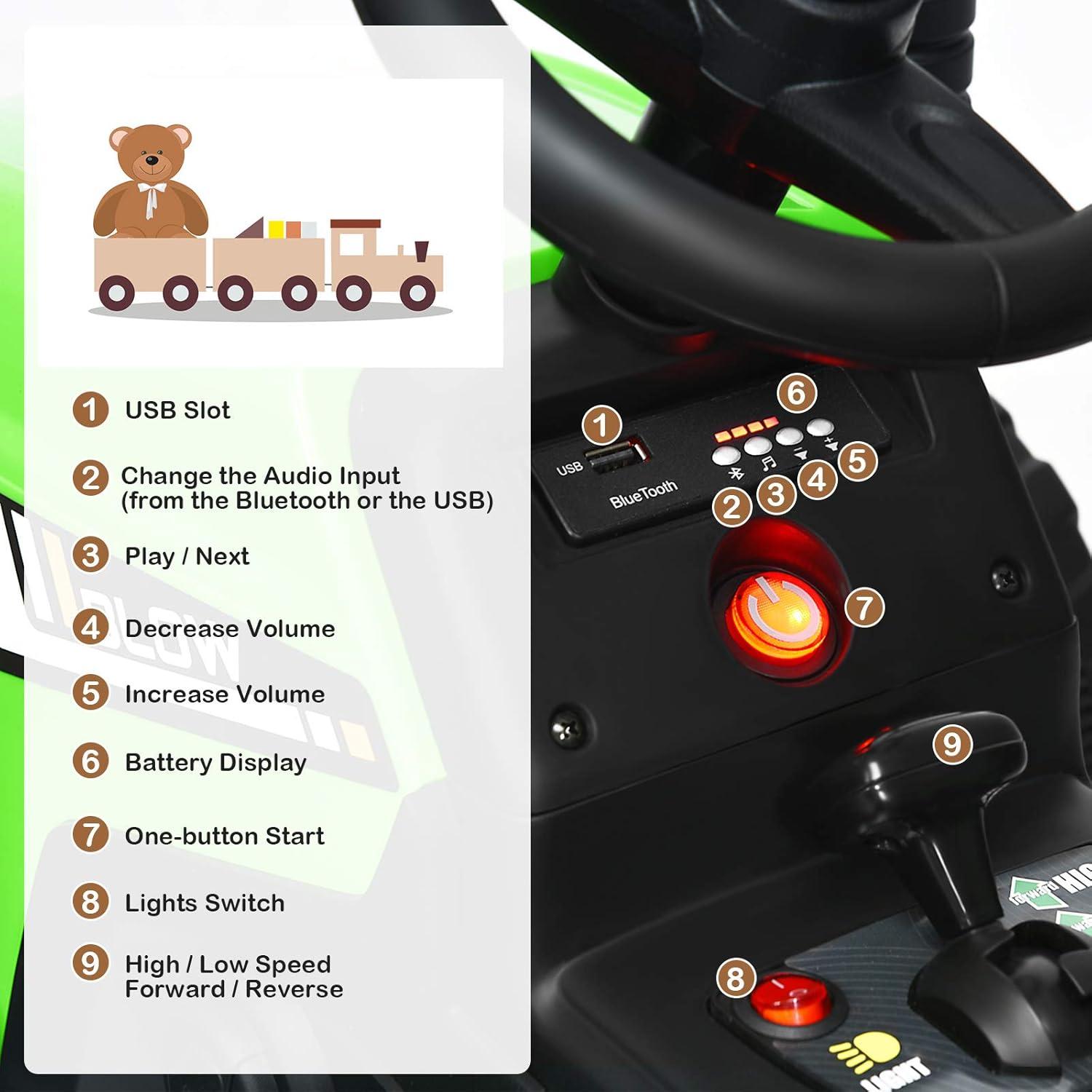 Costway Costway 12 Volt 1 Seater Tractors / Construction Battery Powered Ride On with Remote Control
