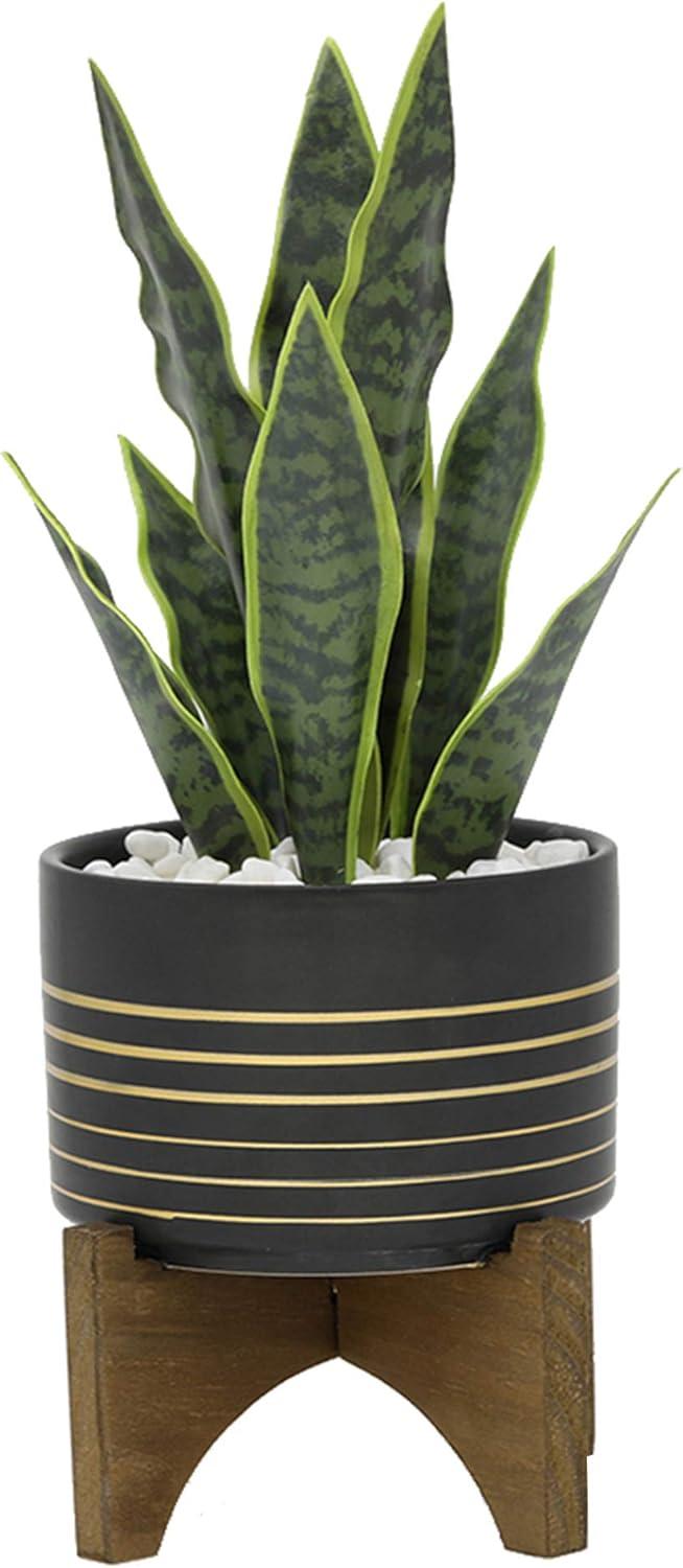 4.75" Ceramic Planter on Wood Stand