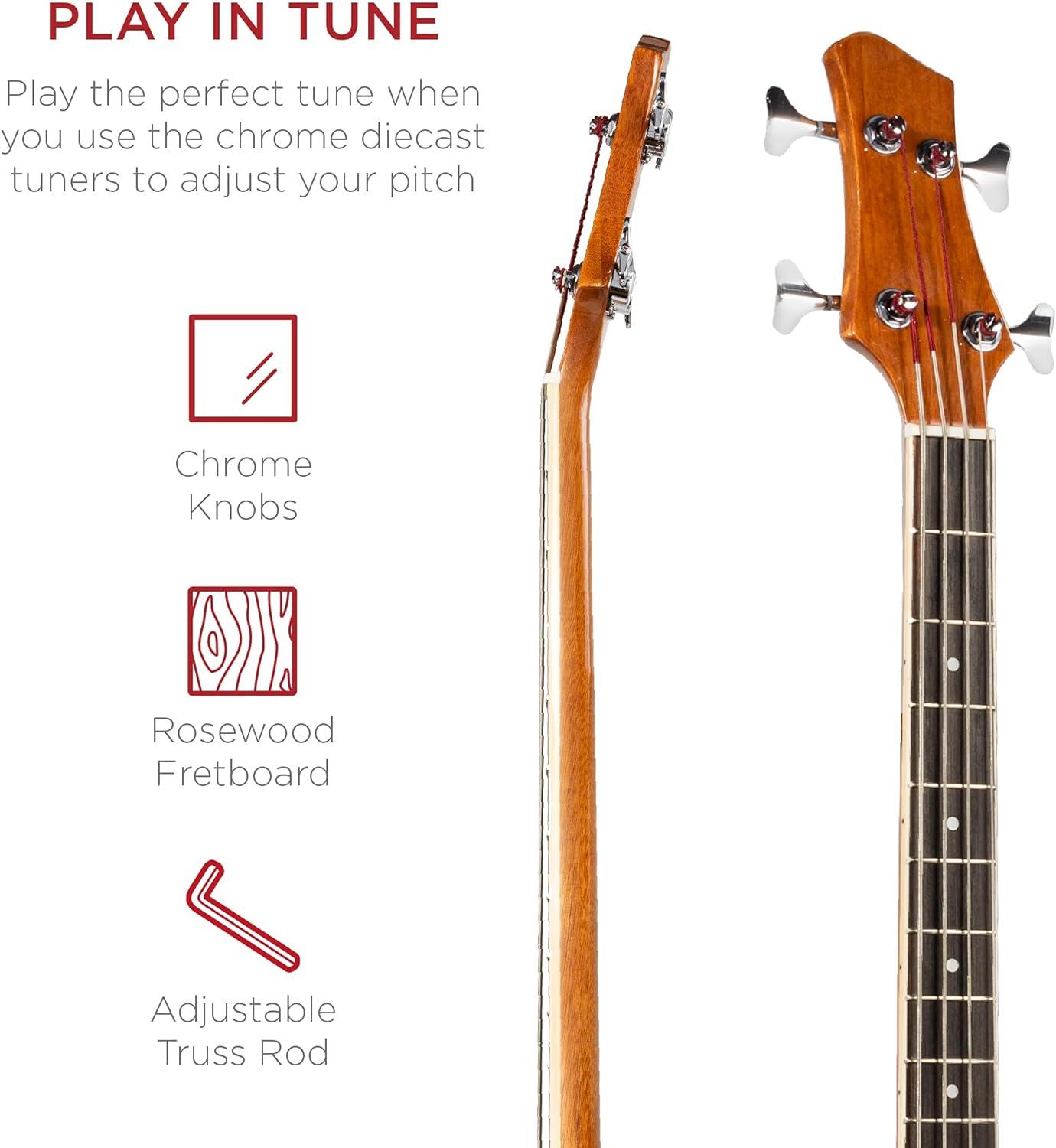 Best Choice Products 22-Fret Full Size Acoustic Electric Bass Guitar w/ 4-Band Equalizer, Truss Rod, Padded Gig Bag - Natural