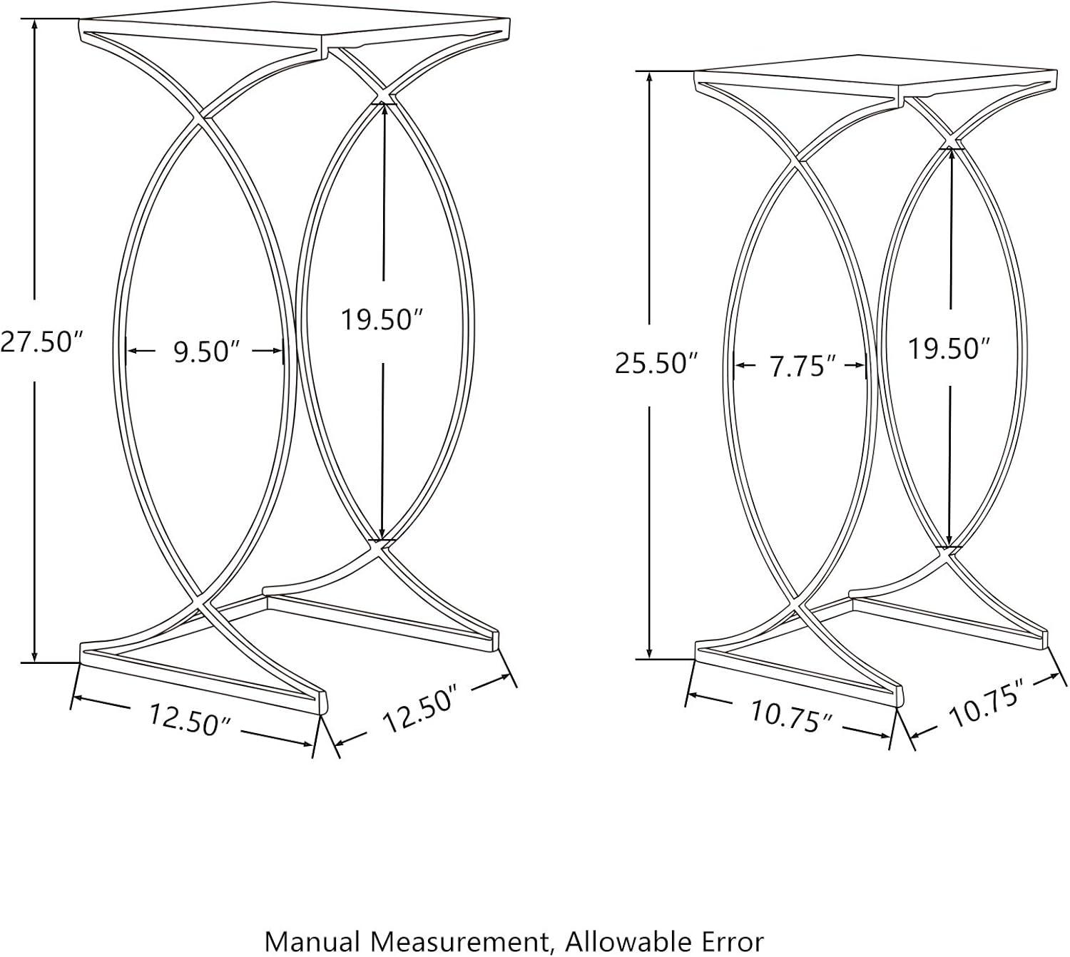 Silver Metal and Glass Nesting Side Tables Set