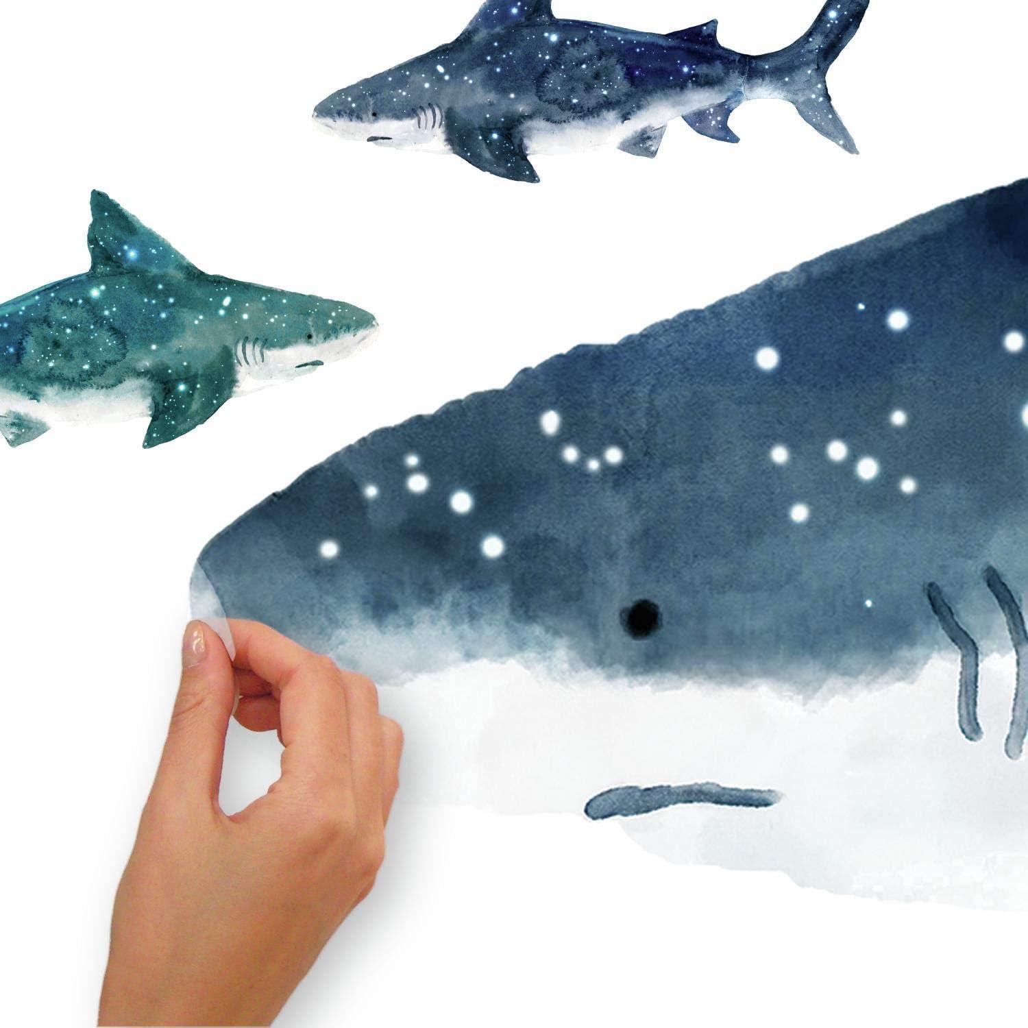 Blue Shark Illustration Peel and Stick Giant Wall Decals