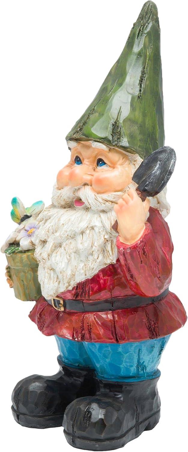 12" Polyresin Gnome With Flower Pot Statue - Alpine Corporation: Outdoor Decorative Sculpture for Patio & Garden