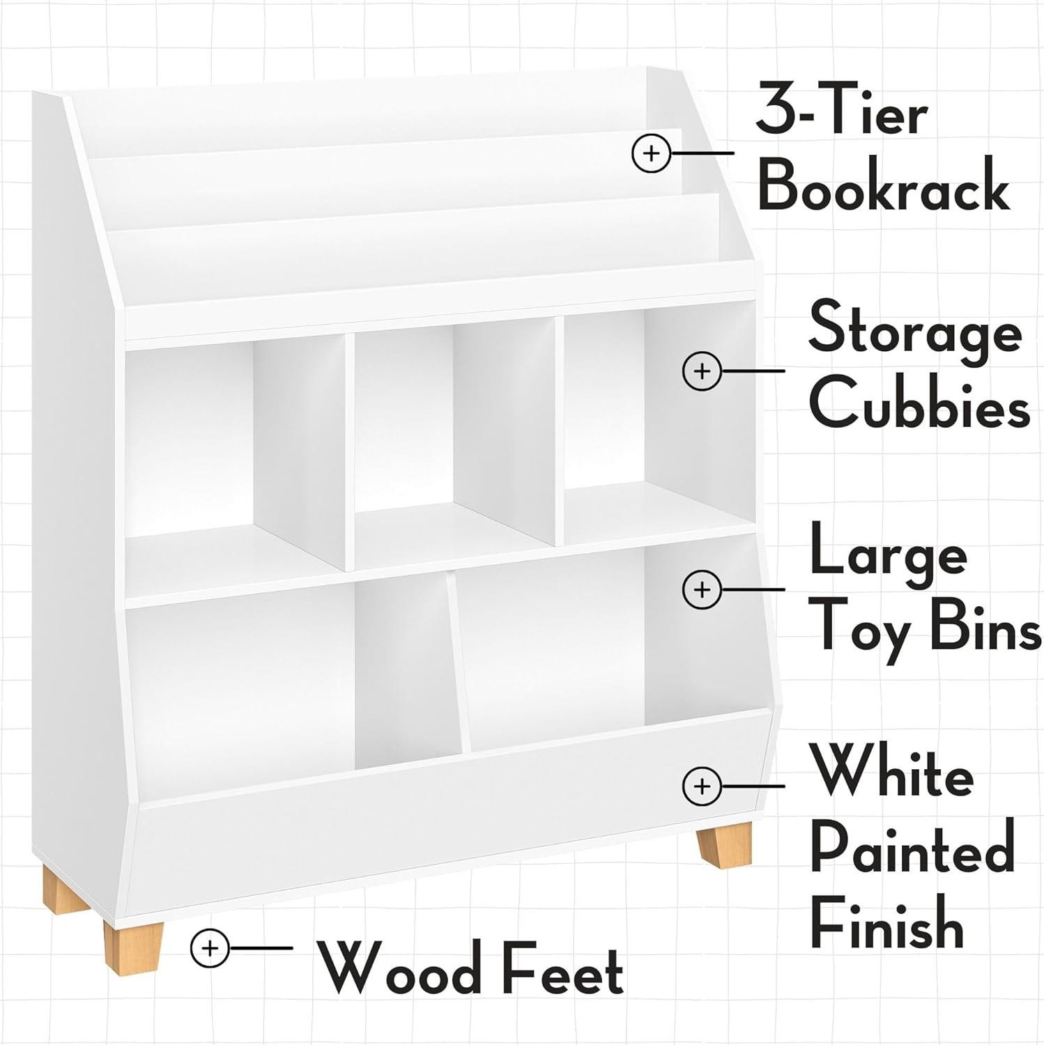 White Wooden Kids Toy Organizer with Cubby Storage