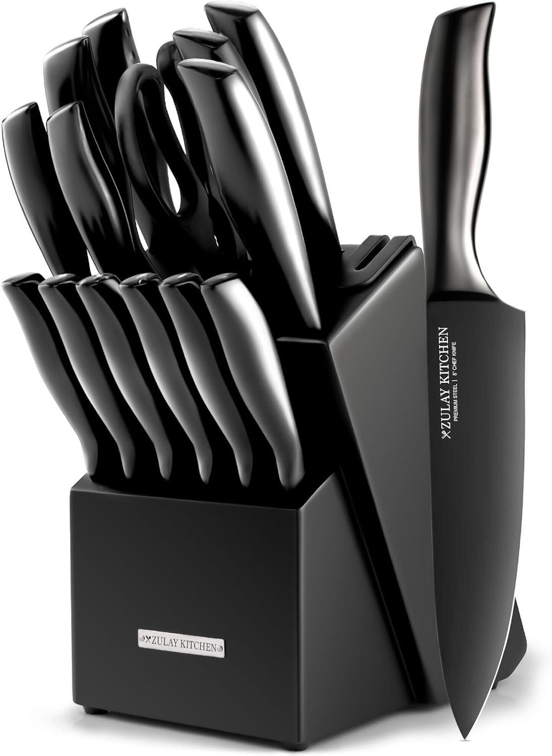 Zulay Kitchen Zulay Kitchen Premium 15-Piece Knife Set with Natural Wood Block and Built-in Sharpener