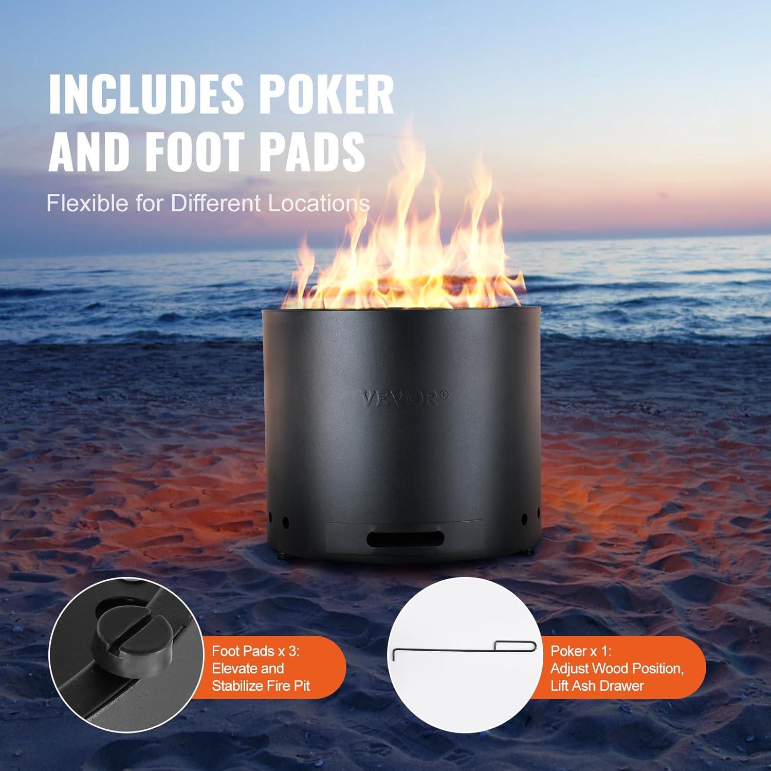 Modern Black Round Wood-Burning Smokeless Fire Pit