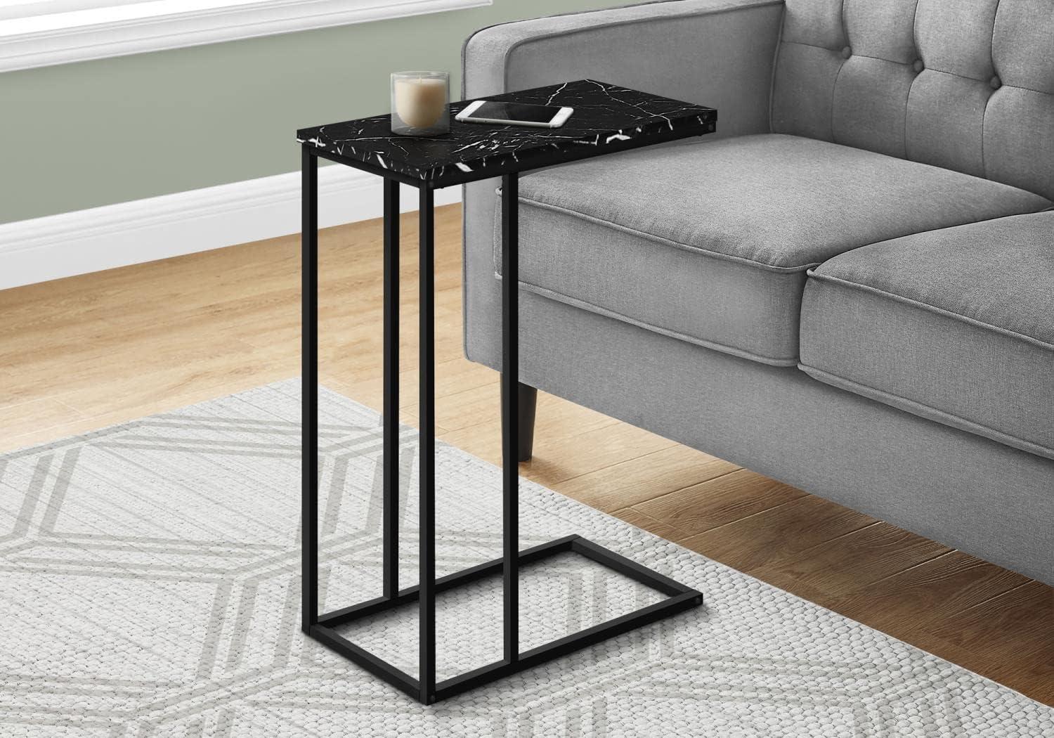 Monarch Specialties Accent Table C-Shaped End Side Snack Living Room Bedroom Metal Laminate Black Marble Look Contemporary Modern