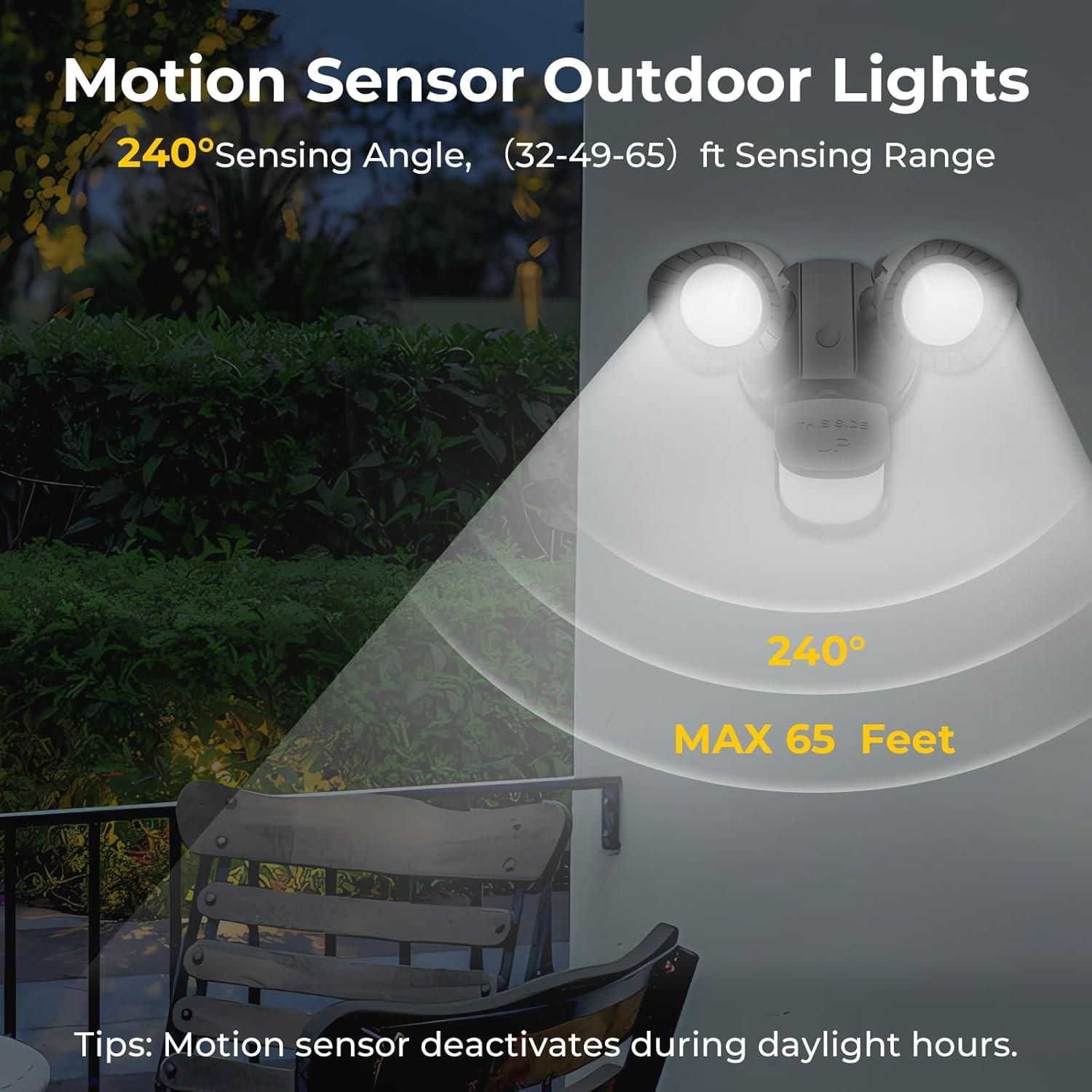 R.W.FLAME LED Flood Motion Sensor Outdoor Lights, 24W 1800LM 5000K IP54 Waterproof, 5 Lighting Modes, 4 Lighting Durations, 3 Detection Distances, for Garage, Yard, Porch, Black.