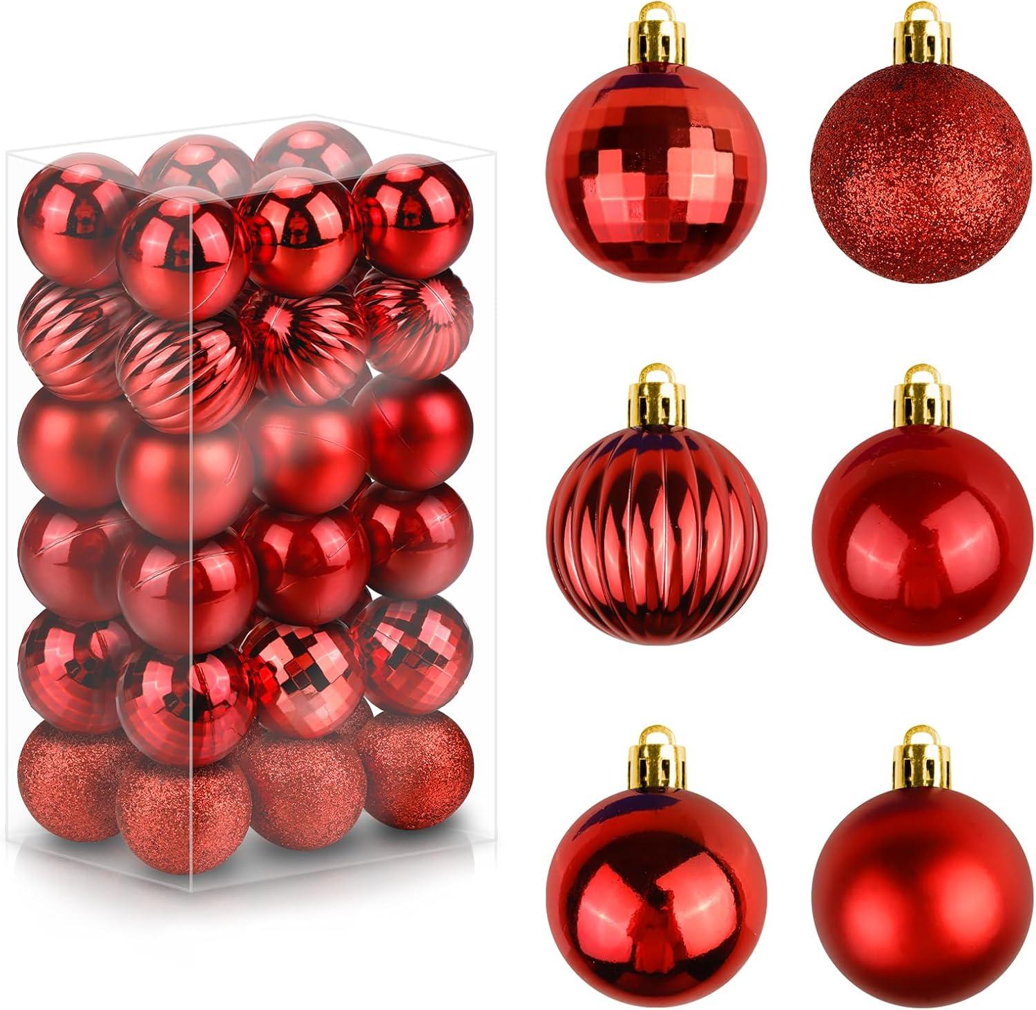 Wine Red Shatterproof Plastic Christmas Ball Ornaments Set