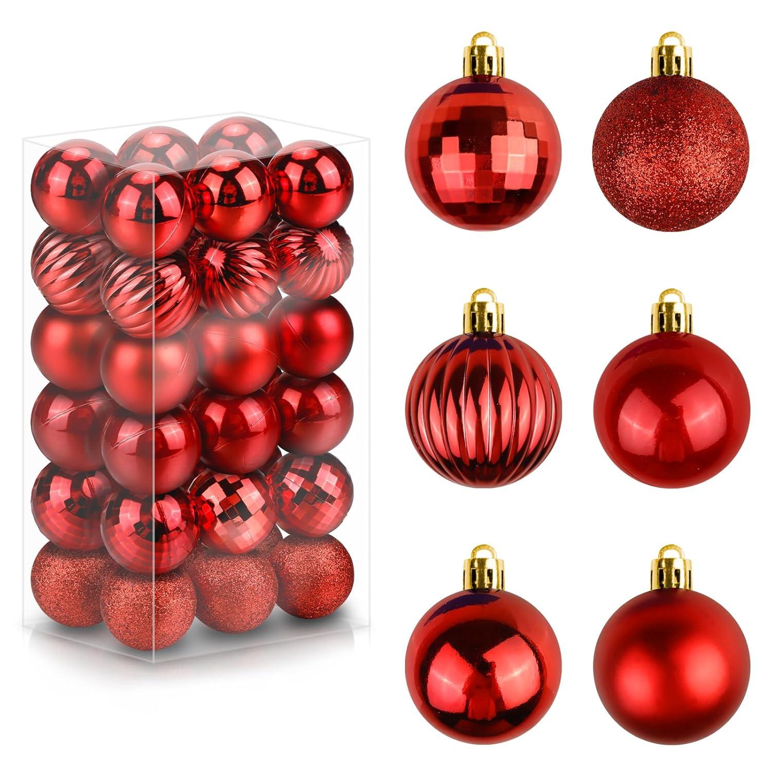 GameXcel Christmas Balls Ornaments for Xmas Tree - Shatterproof Christmas Tree Decorations Small Hanging Ball Wine Red 1.6 Inch x 36 Pack
