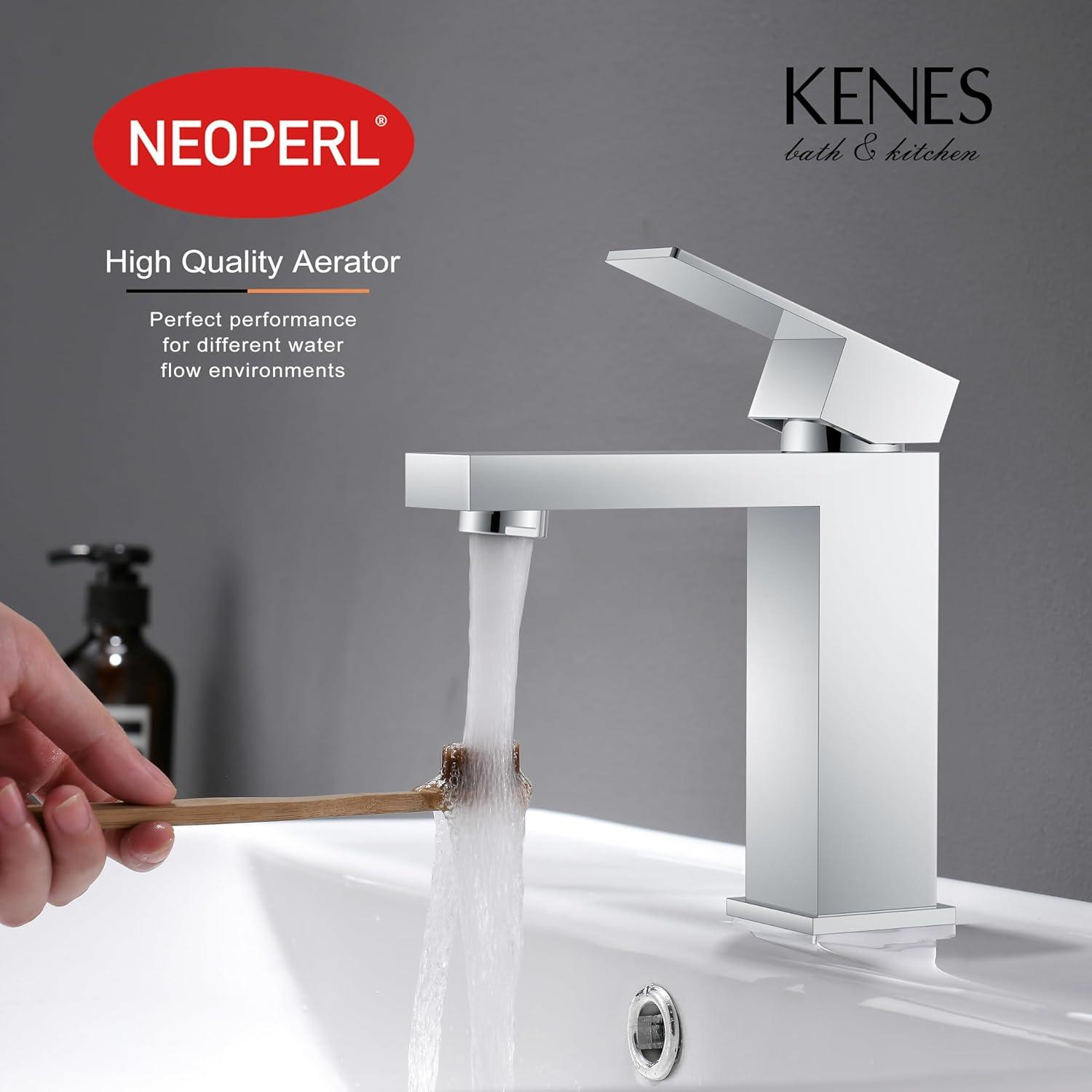KENES Chrome Bathroom Faucet Single Handle Bathroom Sink Faucet Lavatory Vanity Faucet with Pop Up Drain & Water Supply Lines LJ-9031-5