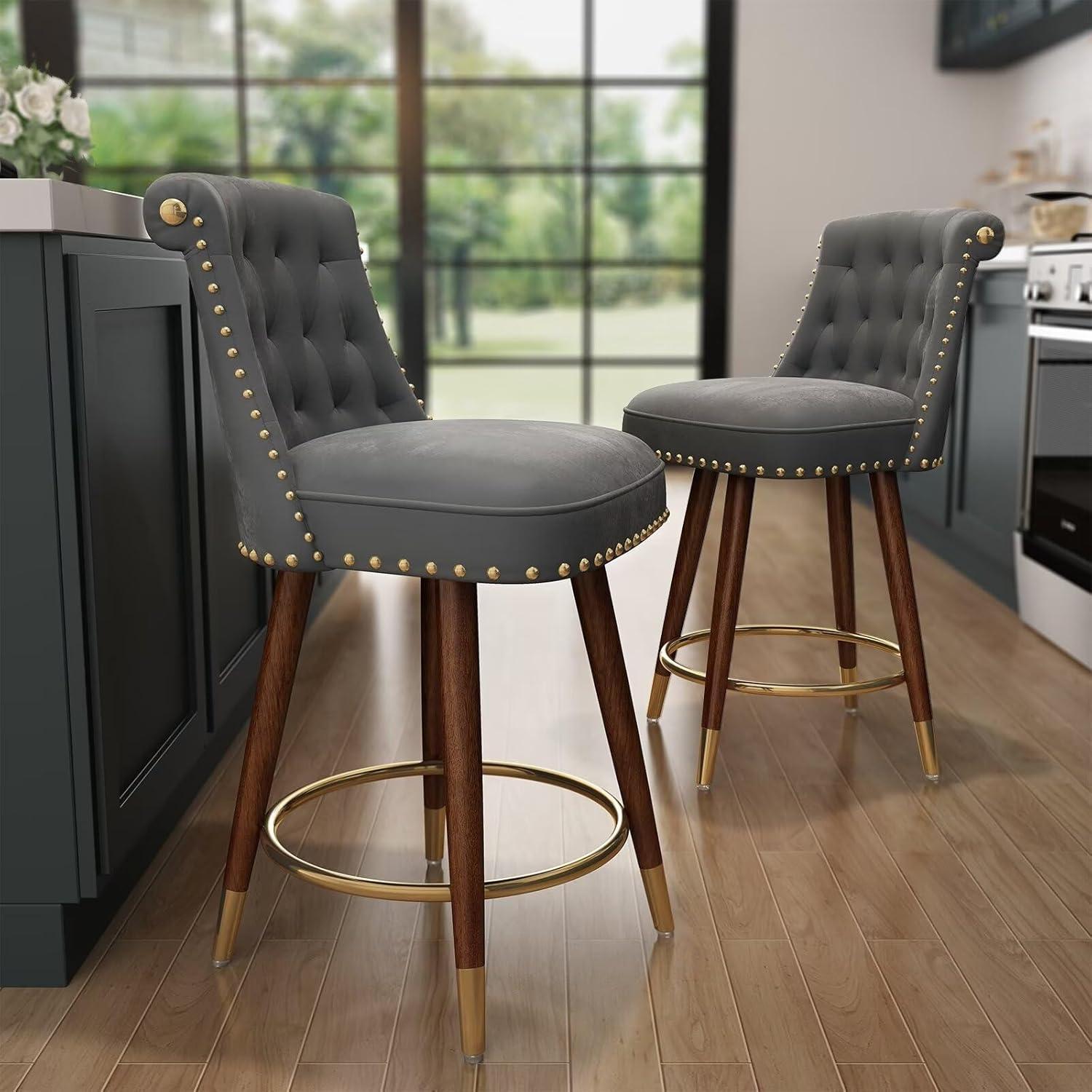 Everly Quinn Claymont Swivel 24 inch Counter Height Stools  (Set of 2) Upholstered Bar Stools with Back