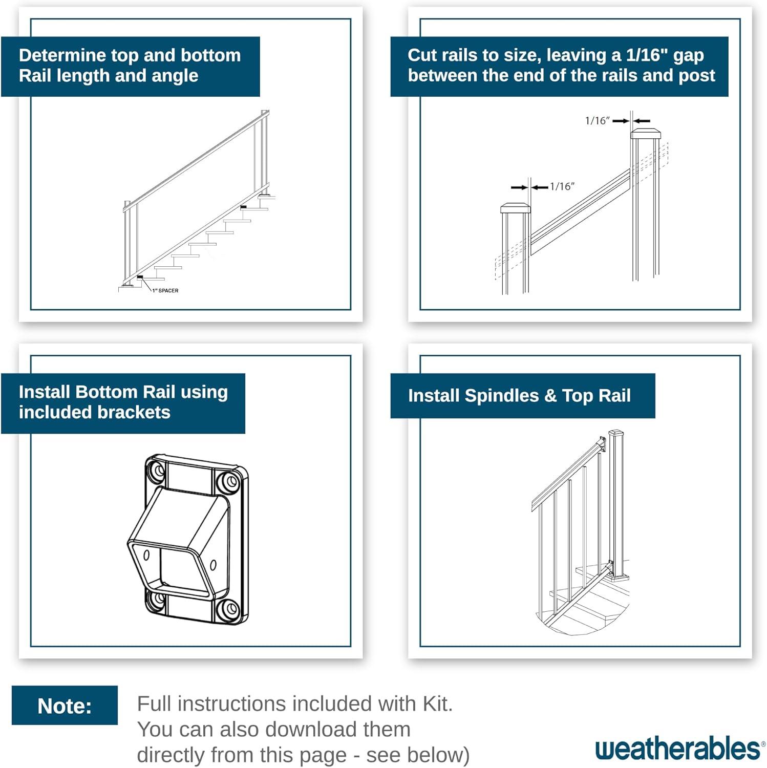 Weatherables Stanford 6-ft x 36-in Textured White Aluminum Deck Stair Rail Kit