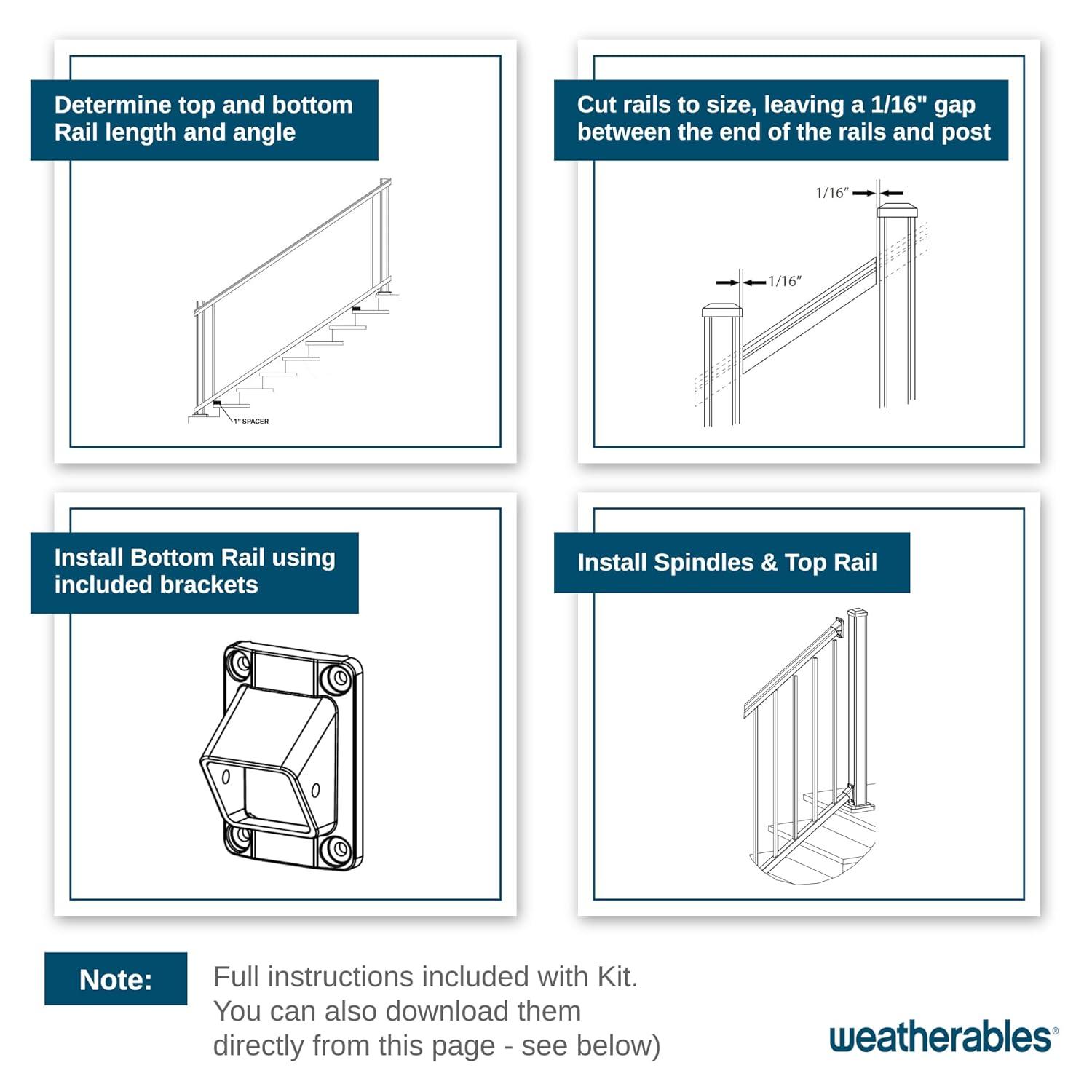 Weatherables Stanford 6-ft x 36-in Textured White Aluminum Deck Stair Rail Kit
