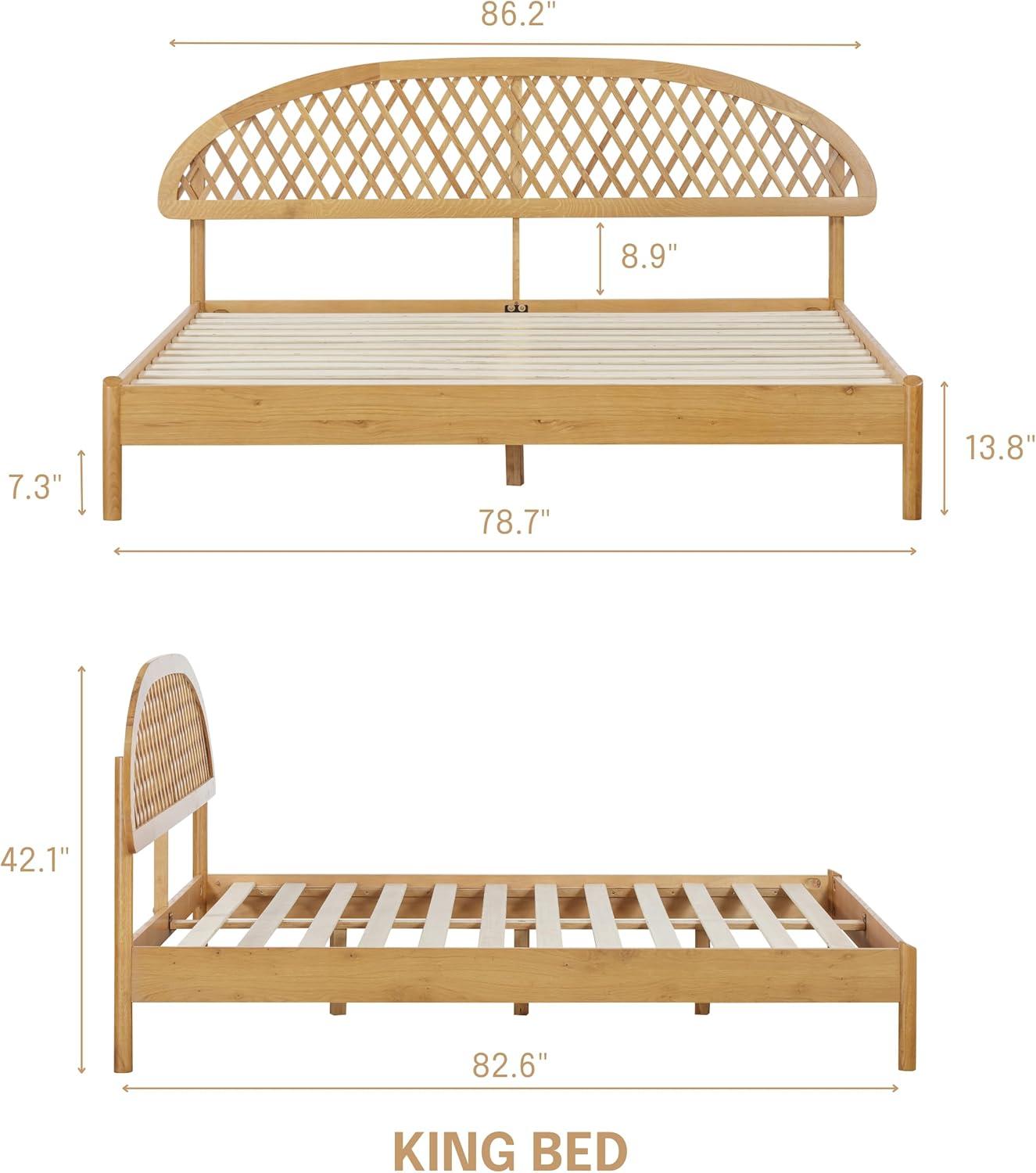 NTC Gem Solid Wood Bed Frame with Headboard and Silent Slats, 1000 Lbs. Capacity Bed Frame