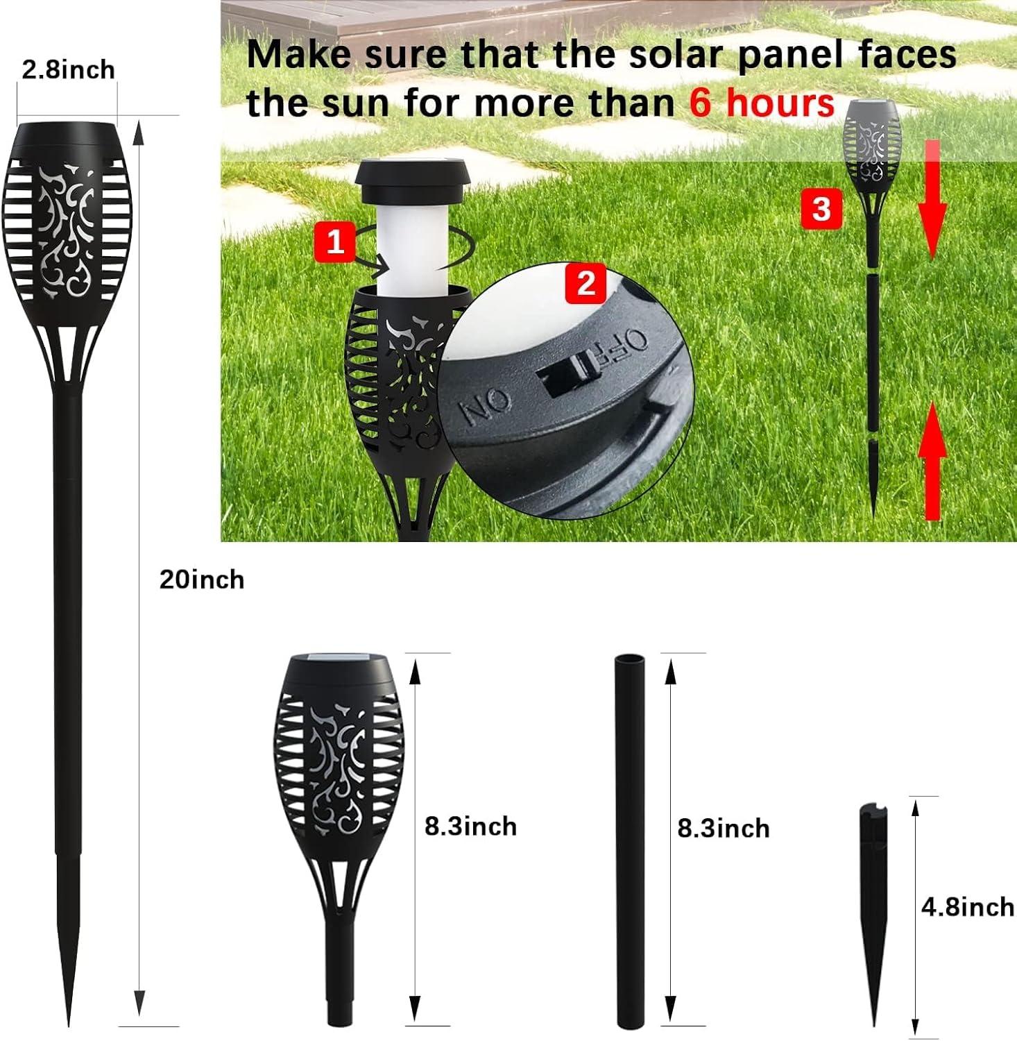 Black Solar LED Tiki Torches with Flickering Flame, 4-Pack