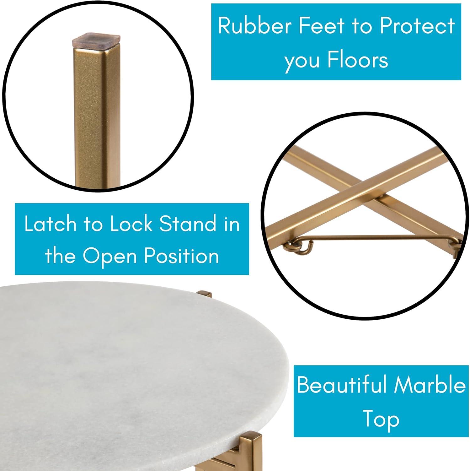 BIRDROCK HOME Folding Side Table with Marble Top - Gold Legs