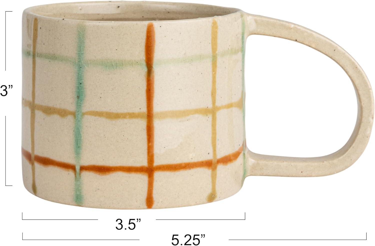 Multicolor Checkered Ceramic Round Mug with Handle