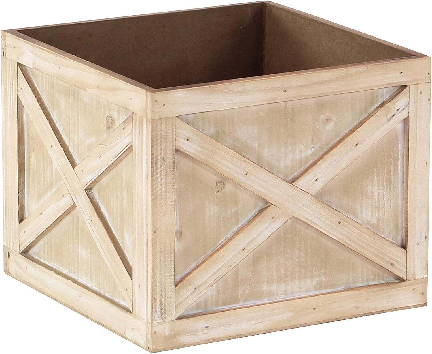 Light Brown Solid Square Wooden Planters Set of 3 for Indoor/Outdoor