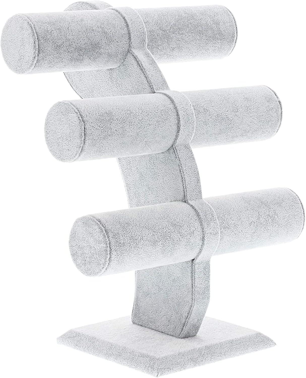 Juvale Velvet 3-Tier Jewelry Holder for Necklaces and Bracelets - Organizer Tower and Display for Selling (Gray)