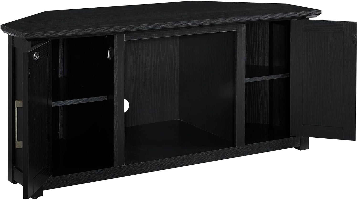 Crosley Camden Corner TV Stand for TVs up to 50" with Fireplace Black : Mid-Century Modern, Adjustable Shelves, Cable Management