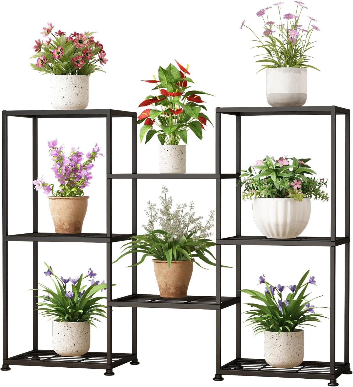3 tier Plant Stand Indoor Metal Plant Stands Outdoor Tiered Plant Shelf for Multiple Plants, 8 Tiers Plant Rack Holder Garden Shelves Flower Stand for Living Room Patio Corner (8 Tiers-A)