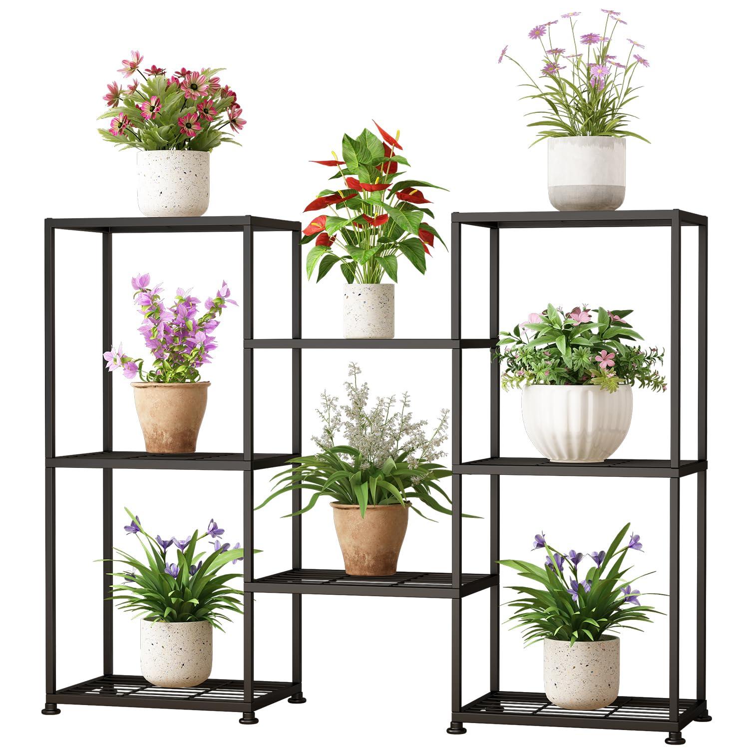 3 tier Plant Stand Indoor Metal Plant Stands Outdoor Tiered Plant Shelf for Multiple Plants, 8 Tiers Plant Rack Holder Garden Shelves Flower Stand for Living Room Patio Corner (8 Tiers-A)
