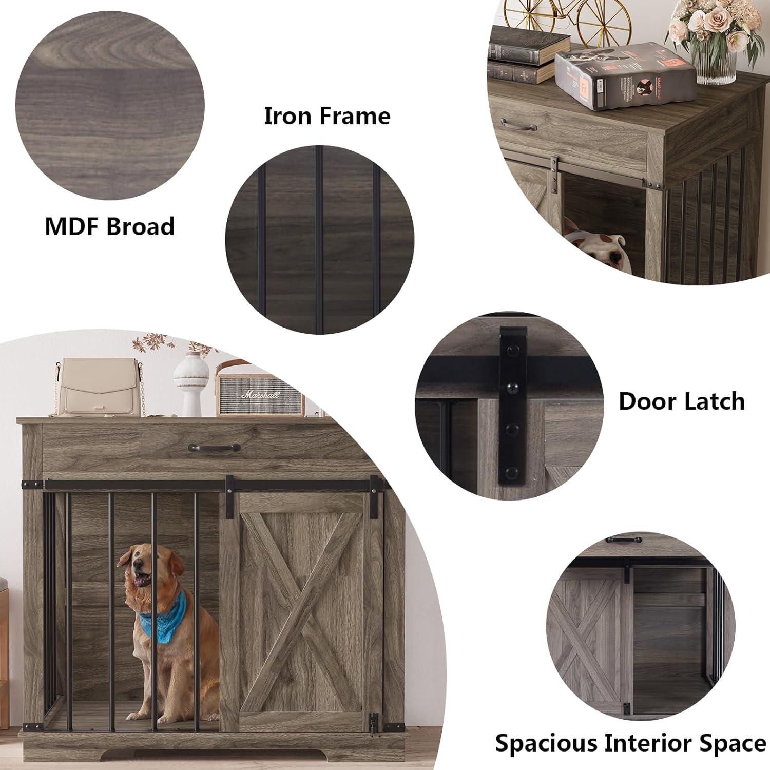 Tucker Murphy Pet™ 37.8''W Modern Dog Crate Furniture With Drawer And Sliding Door