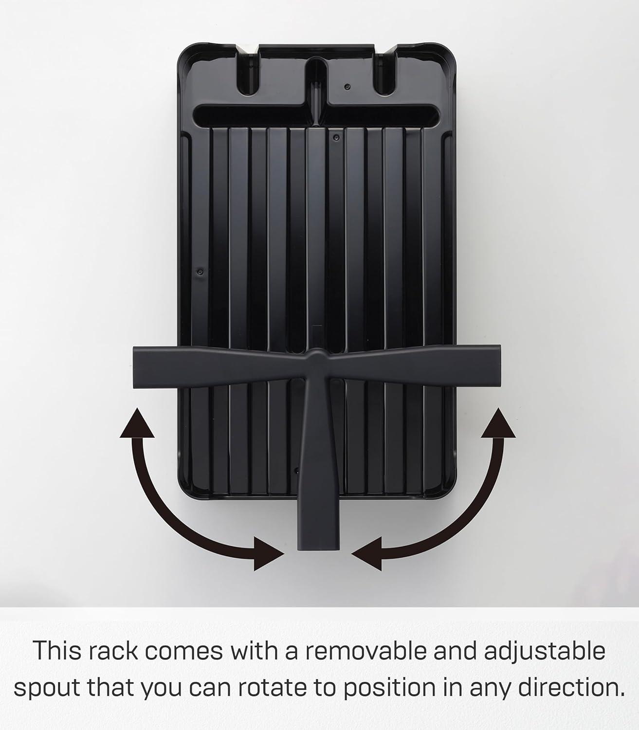 Yamazaki Home Tower Yamazaki Home Dish Drying Rack with Drainage Spout, 1.25 gallon, Utensil Holder, Handles