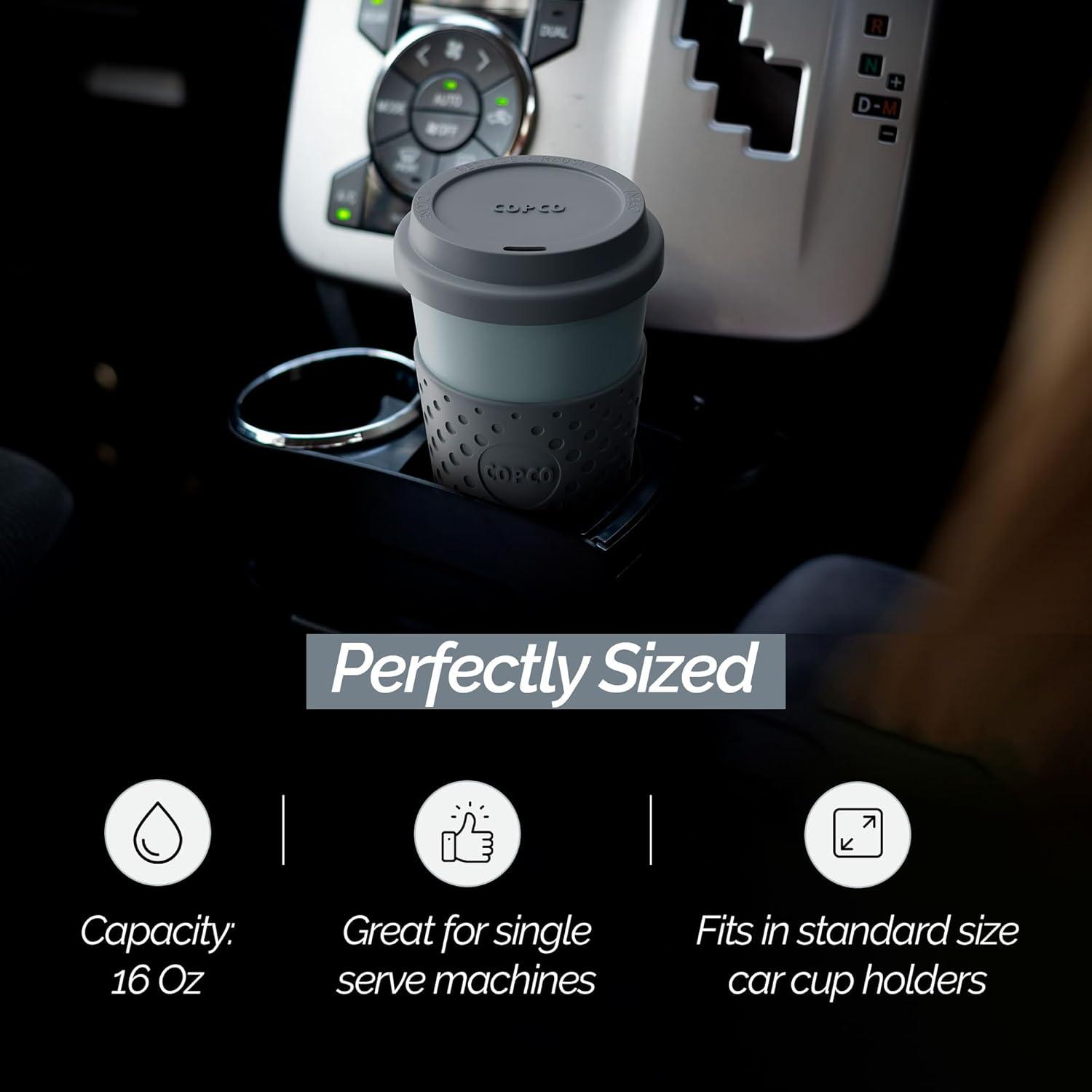 Copco Acadia To Go Mug Set of 2, 16 Ounce Reusable Coffee Cups with Lids, Durable & BPA-Free, Travel Mugs Double-Wall Insulation, Aqua & Gray