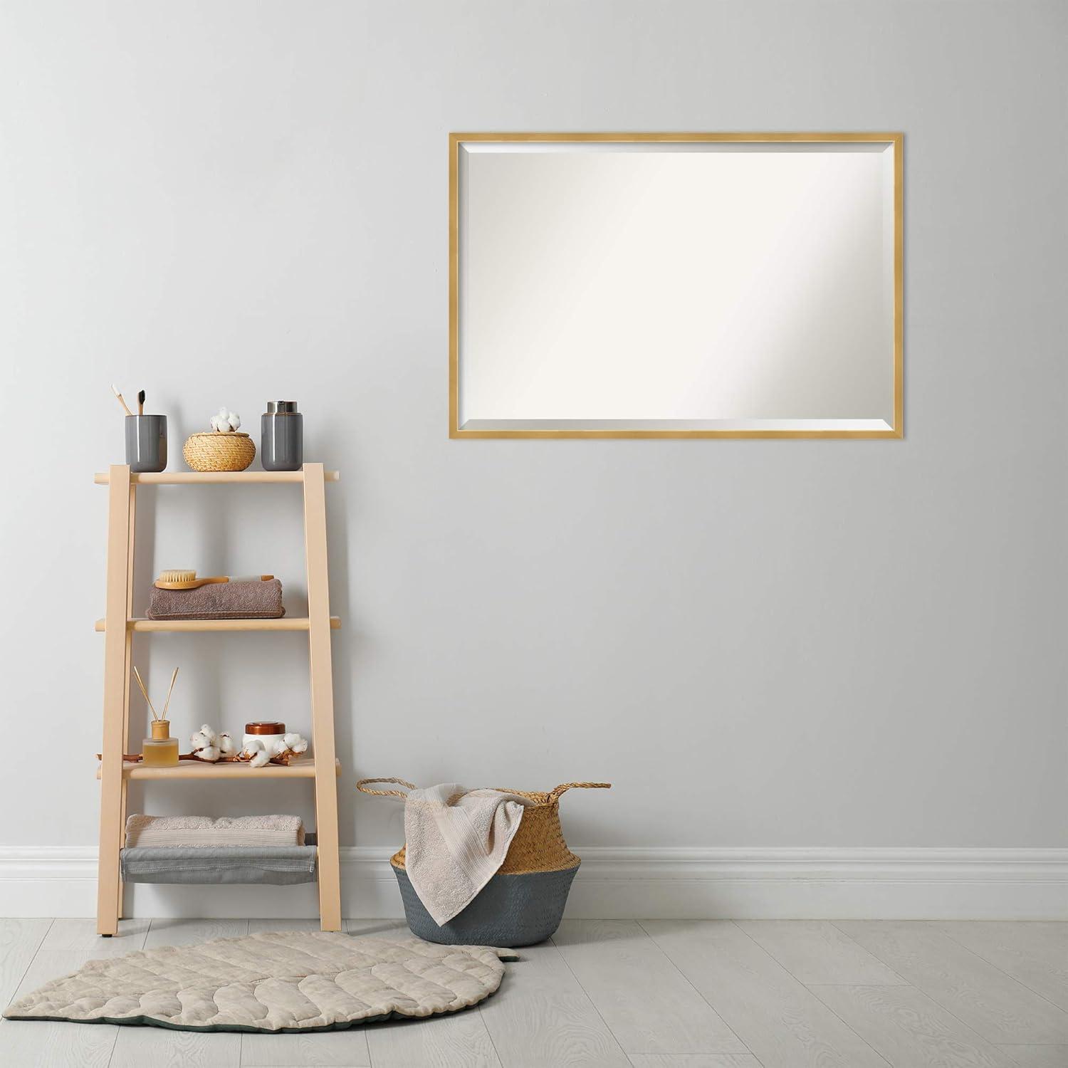 Amanti Art Beveled Wood Bathroom Wall Mirror - Svelte Polished Gold Frame Outer Size: 37 x 25 in