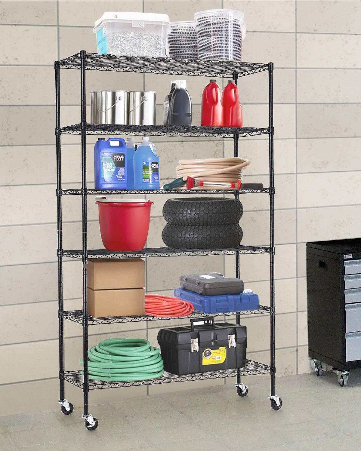 ChicCrest 18x48x72 Inch Wire Shelving Unit with Wheels 6 Tier Heavy Duty Layer Rack Storage Metal Shelf Garage Organizer Wire Rack Shelving Adjustable Utility 2100 LBS Capacity with Casters,Black